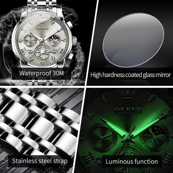 OLEVS Men's Moon Phase Luxury Chronograph