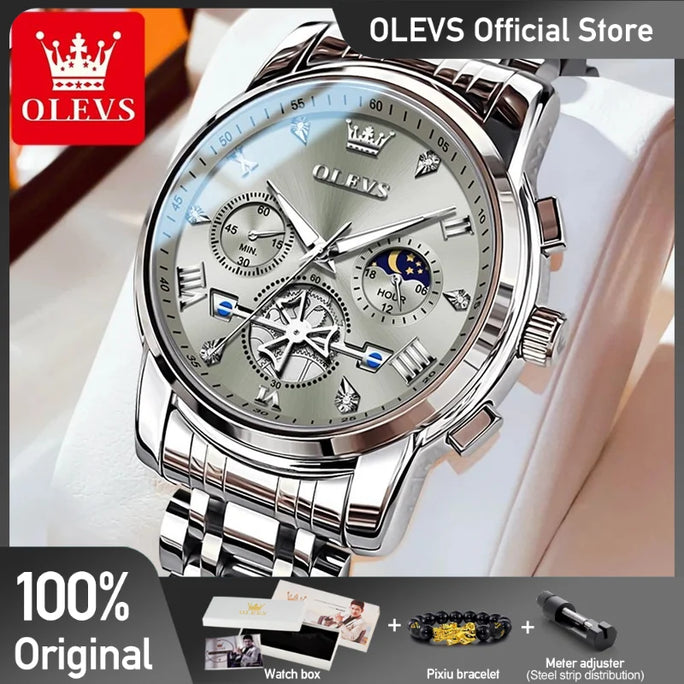 OLEVS Men's Moon Phase Luxury Chronograph