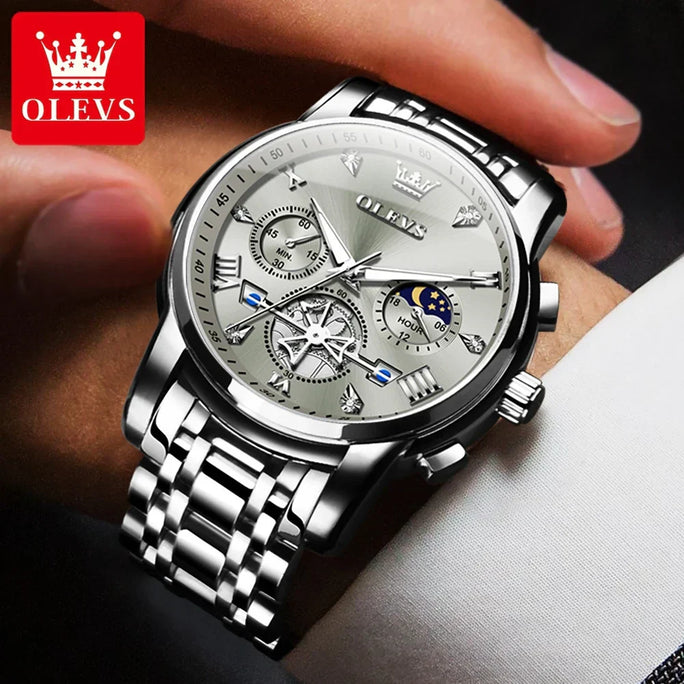 OLEVS Men's Moon Phase Luxury Chronograph